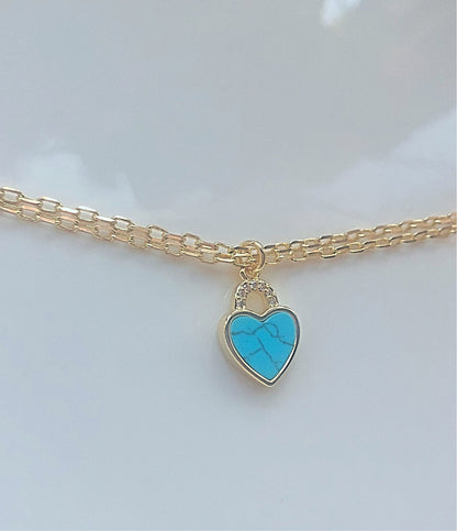 Turquoise Howlite Rhinestone Heart Choker
