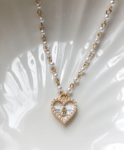 Mother of Pearl Heart Lock Necklace