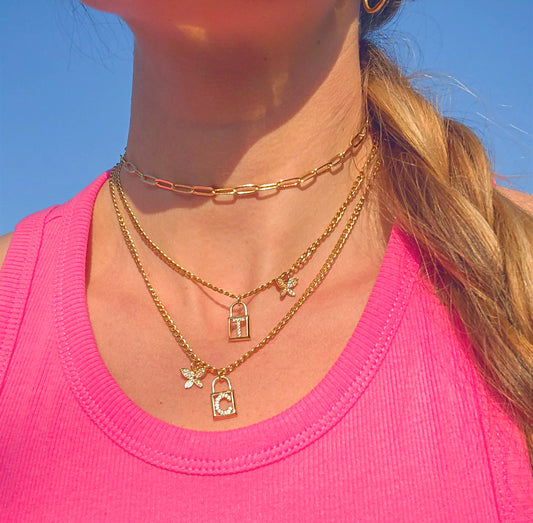 Butterfly Initial Padlock Necklace