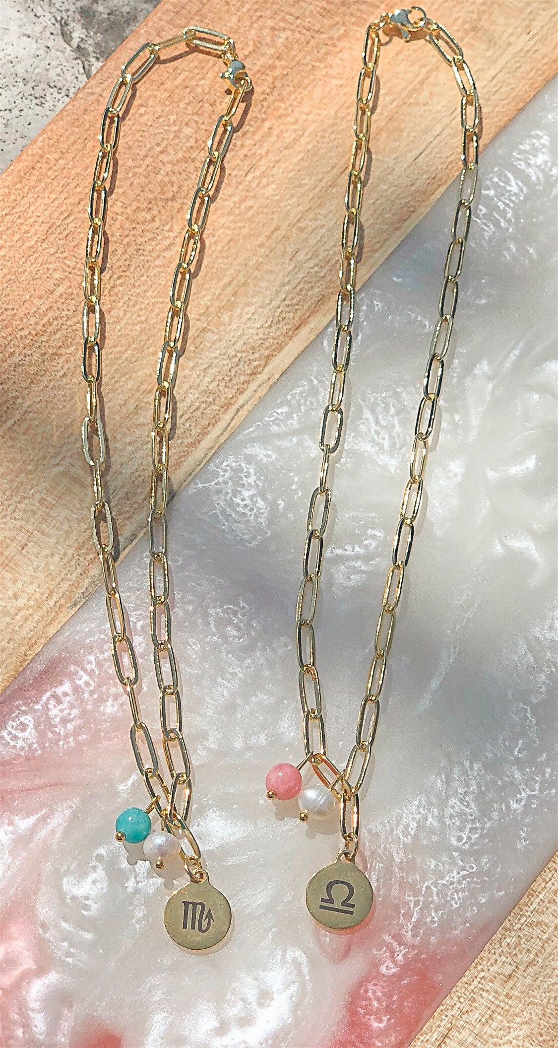 Crystal Pearl Drop Zodiac Necklace