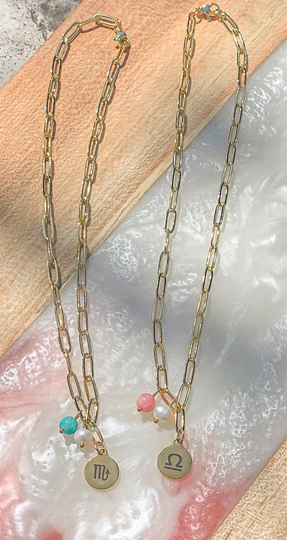 Crystal Pearl Drop Zodiac Necklace