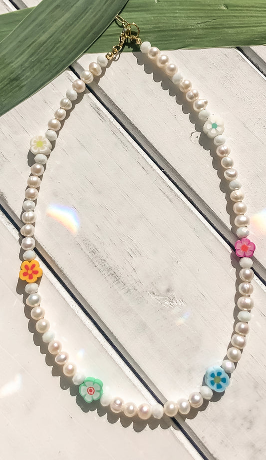 Hibiscus Pearl Beaded Choker