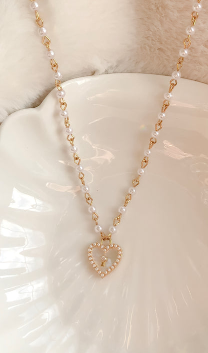 Mother of Pearl Heart Lock Necklace