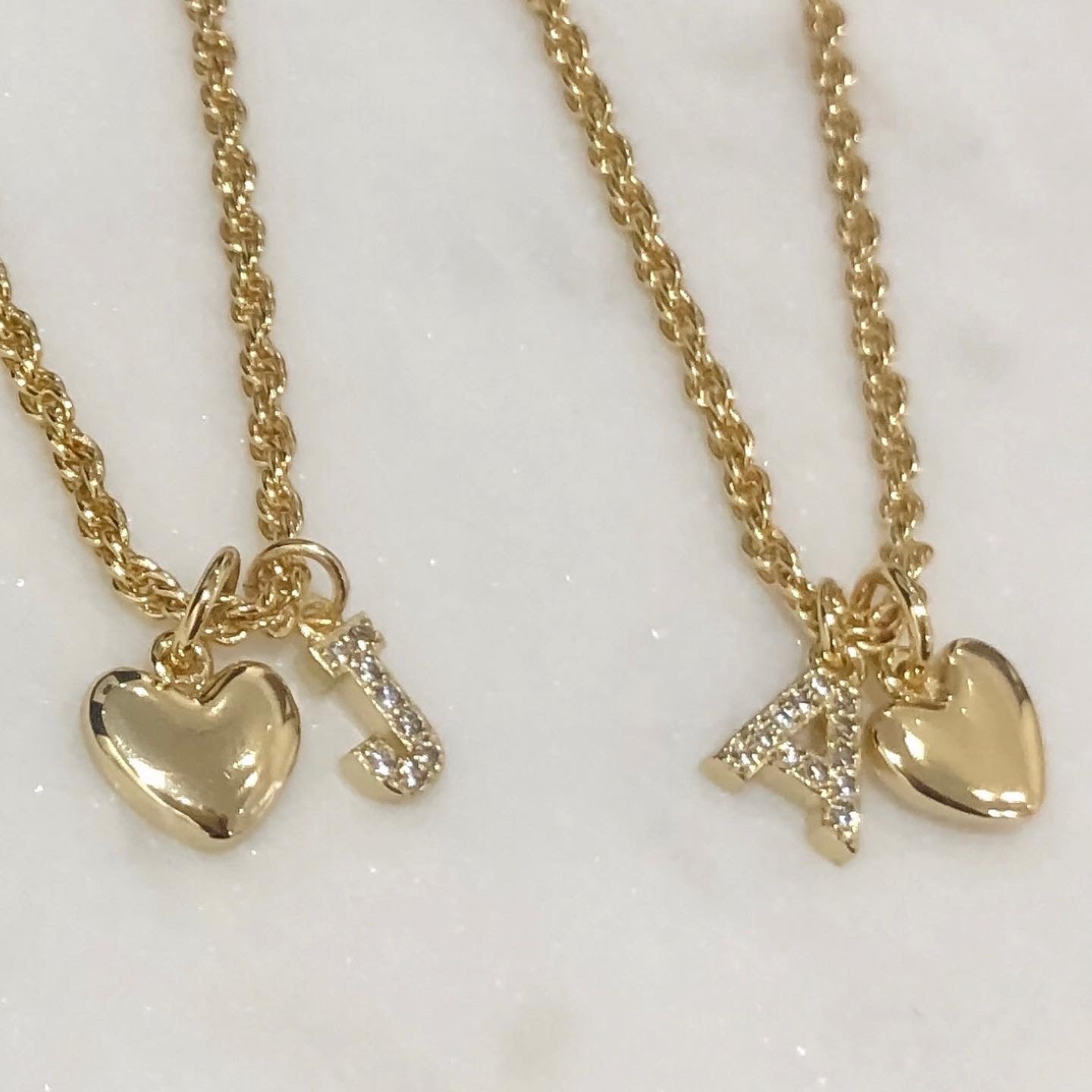 Rope Chain Heart Initial Necklace