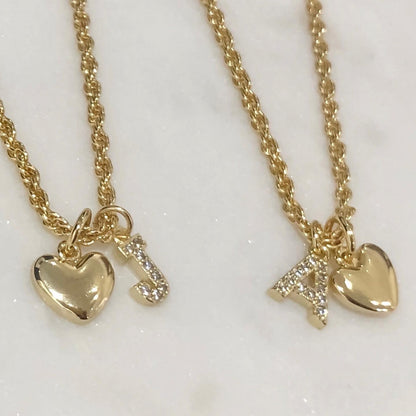 Rope Chain Heart Initial Necklace
