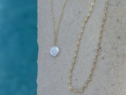 Natural Coin Pearl Drop Necklace