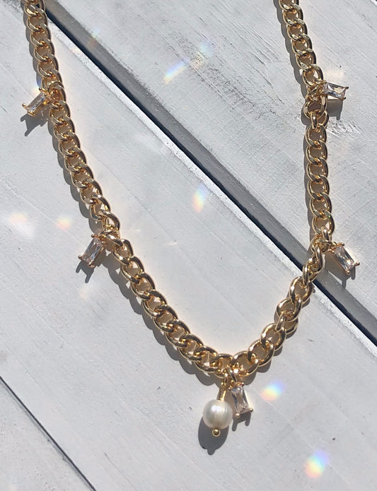 Diamond Pearl Drop Necklace